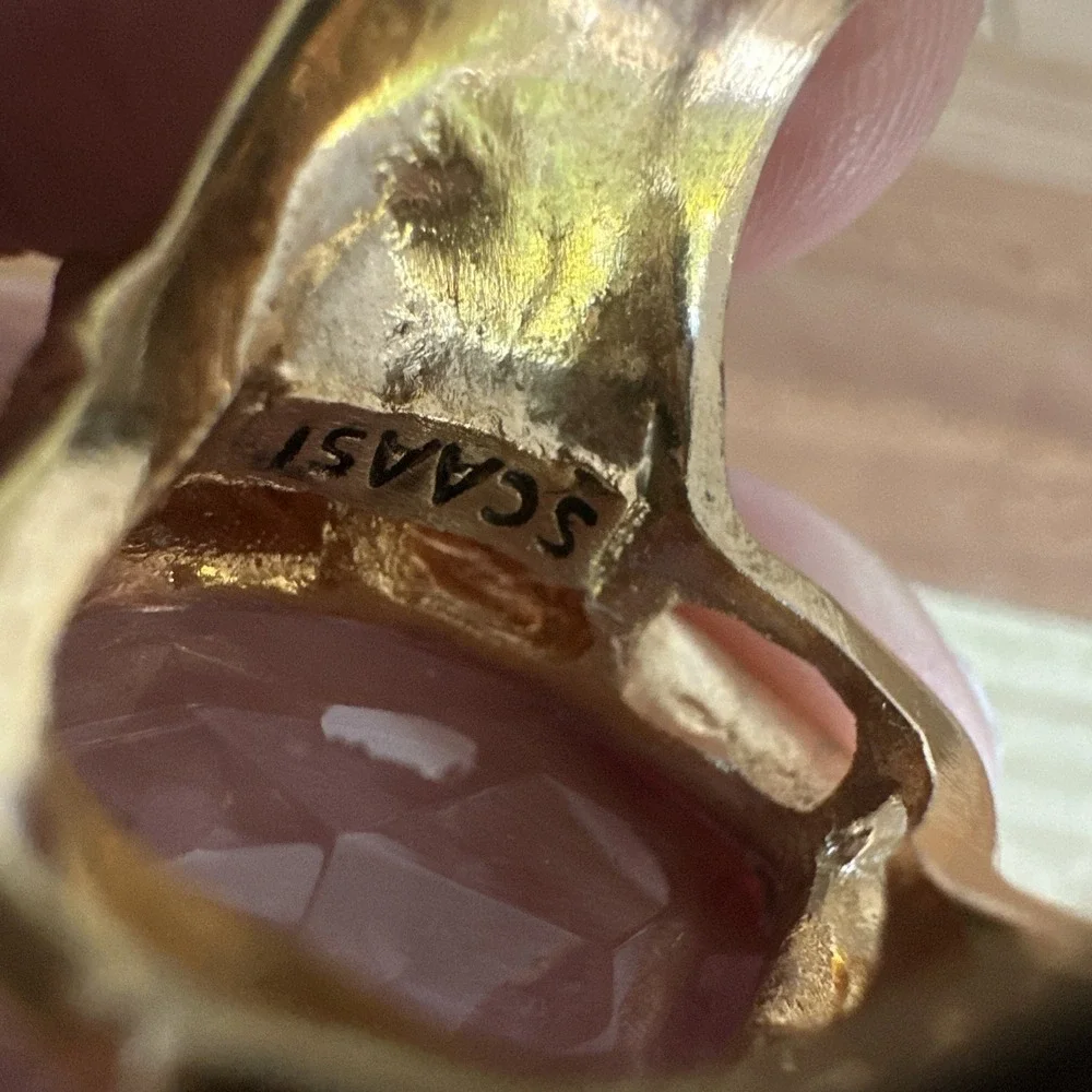 Vintage Arnold Scaasi Cocktail Ring Size 6 Pink Clear Crystals Gold Plate Signed